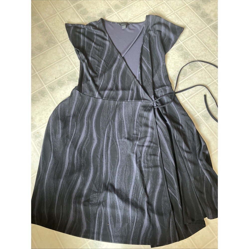 90's Vintage Y2K Black True‎ Wrap Creepy Express Wrap Dress Short Sleeve Medium